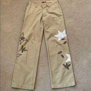 Tan embroidered trouser jean